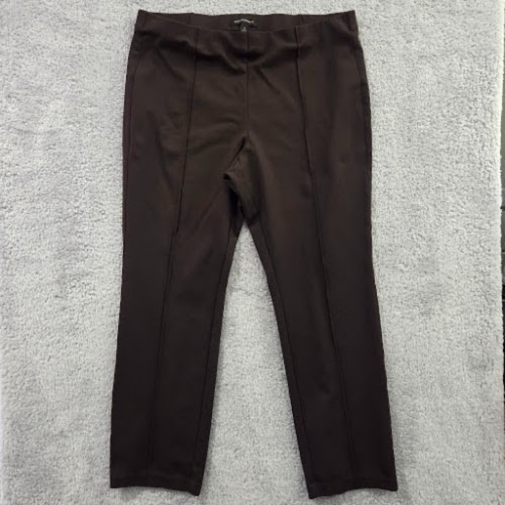 BANANA REPUBLIC Womens XL Chocolate Brown Ponte Knit Pintuck Ankle Pants Stretch